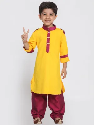 Jashvi Boy's Yellow Cotton Pathani Suit