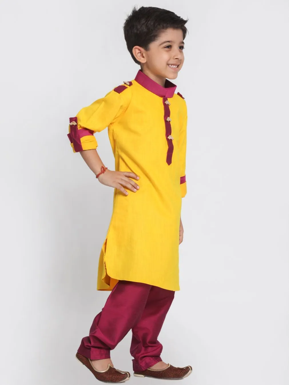 Jashvi Boy's Yellow Cotton Pathani Suit