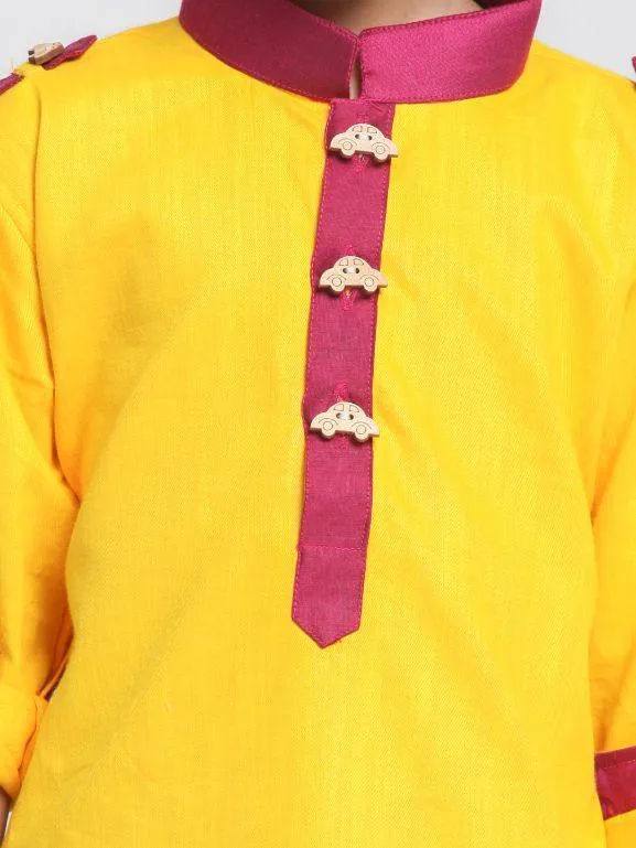 Jashvi Boy's Yellow Cotton Pathani Suit