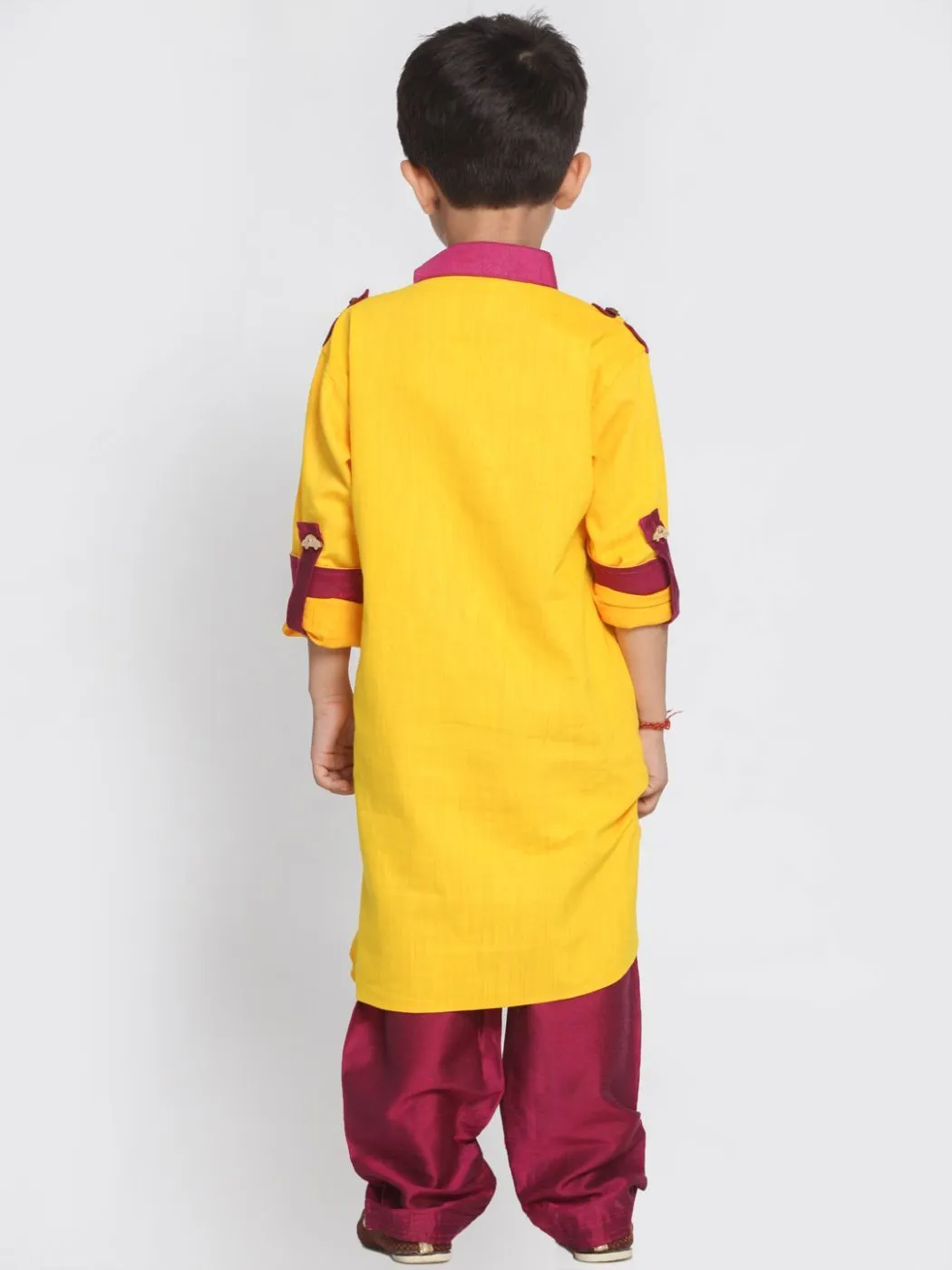 Jashvi Boy's Yellow Cotton Pathani Suit