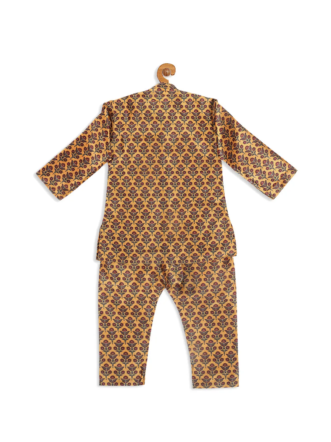 Jashvi Boys Yellow Floral Printed Kurta And Pyjama Set