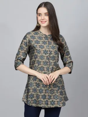 Jashvi Brown Floral Printed Modal A-Line Shirts Style Top