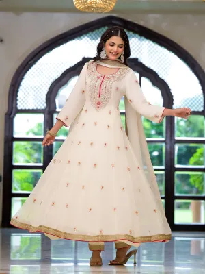 Jashvi Cream Embroidered Zari Work Georgette  Kurta Set