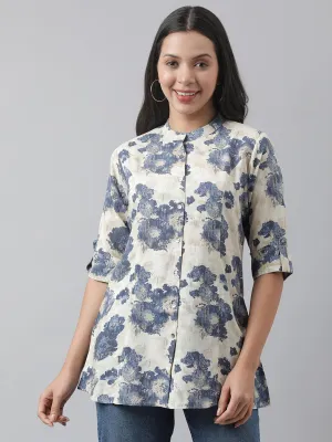 Jashvi Cream Floral Printed Rayon A-line Shirt Style Top