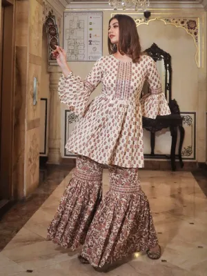 Jashvi Cream Printed Sharara Set