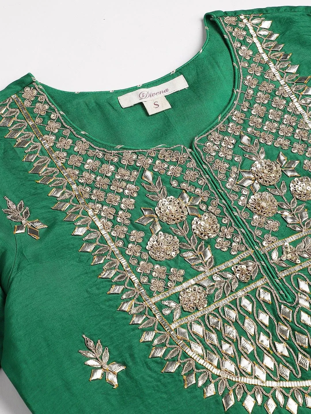 Jashvi Dark Green russian silk Hand embroidery Kurta Sharara with Organza dupatta