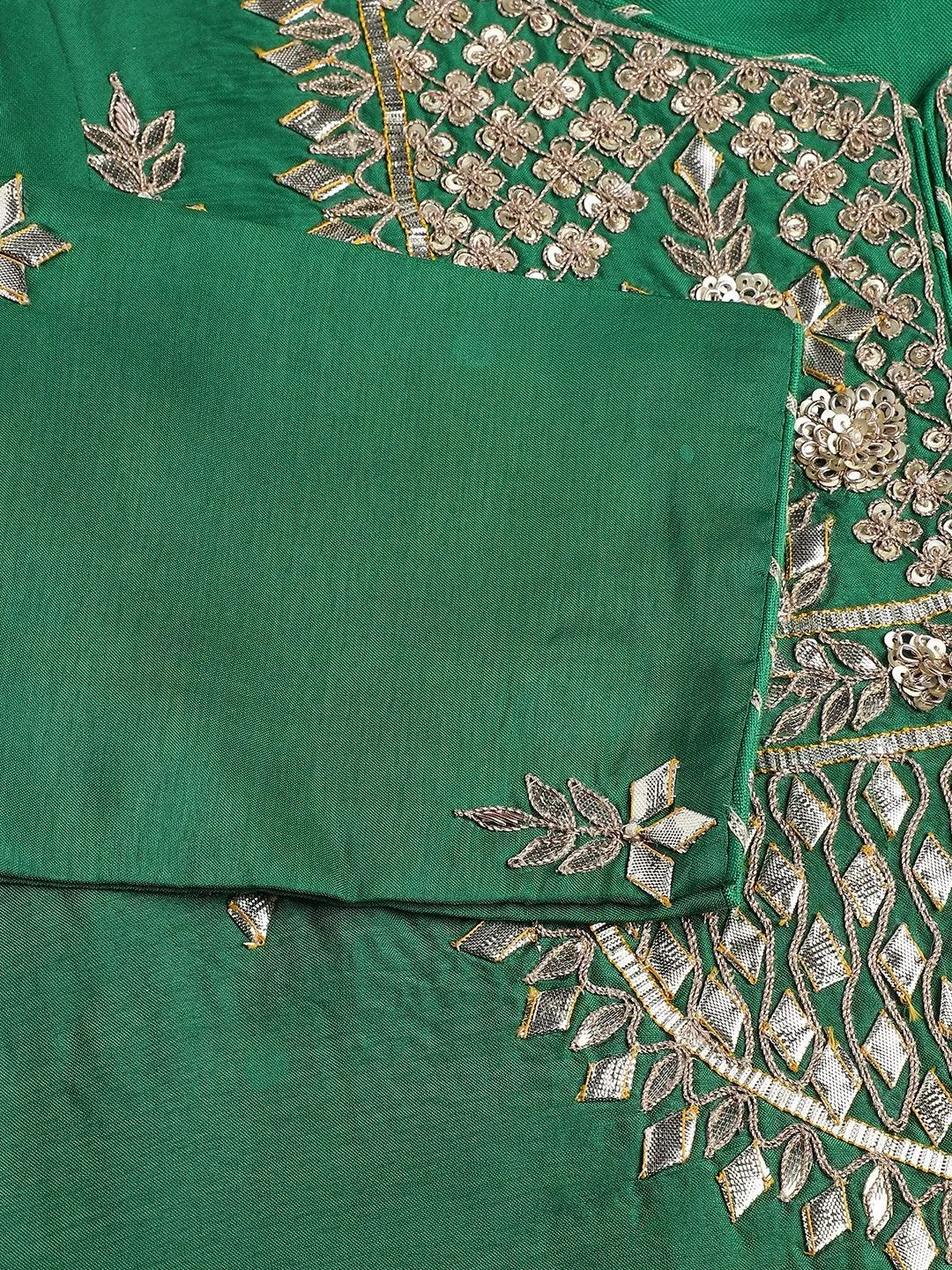 Jashvi Dark Green russian silk Hand embroidery Kurta Sharara with Organza dupatta