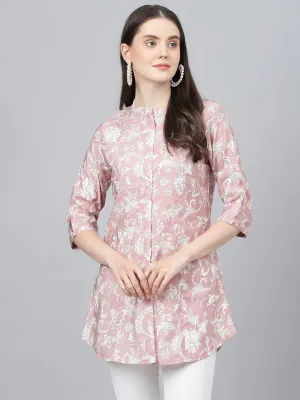 Jashvi Dusty pink Floral printed Modal A-line Shirts Style Top