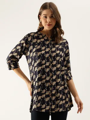 Jashvi Floral Printed Rayon Shirt type Top for Women