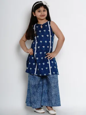 Jashvi Girls Navy Blue Printed Kurta With Palazzos