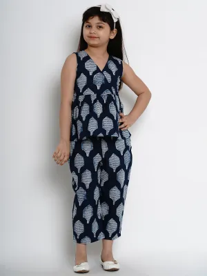 Jashvi Girls Navy Blue Printed Top with Pant Set