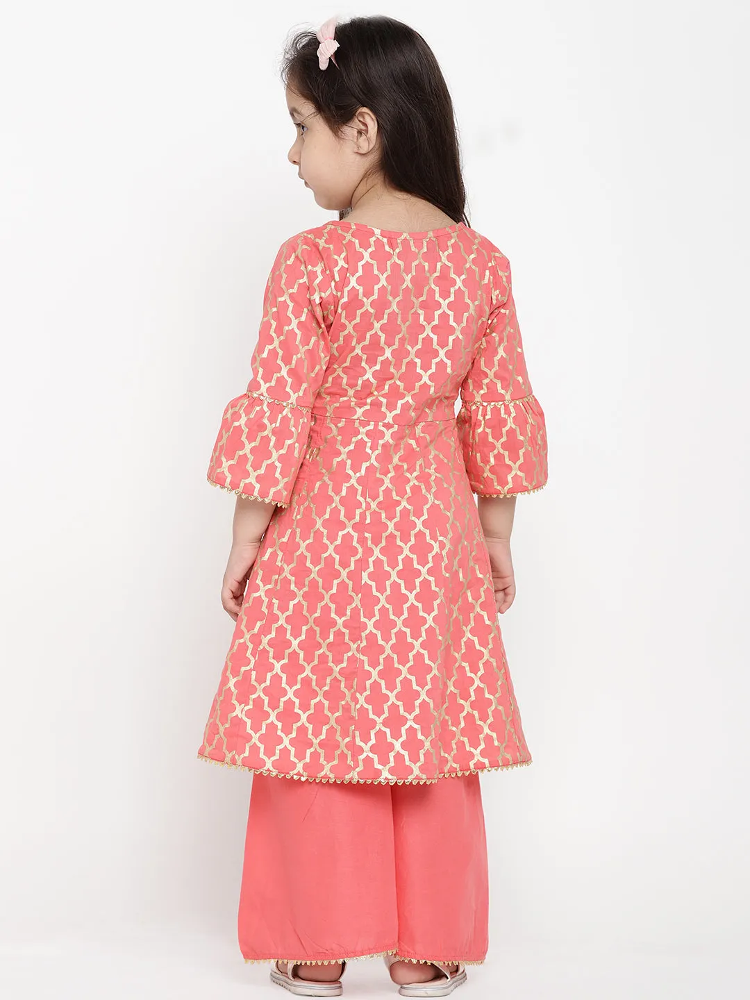 Jashvi Girls Peach-Coloured Printed Kurti with Palazzos