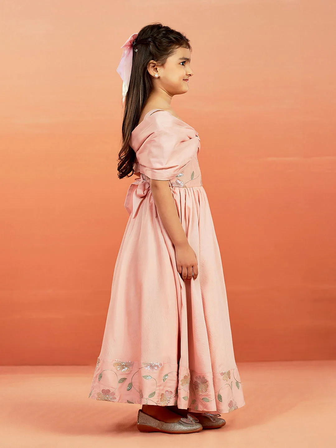 Jashvi Girls' Peach Gown