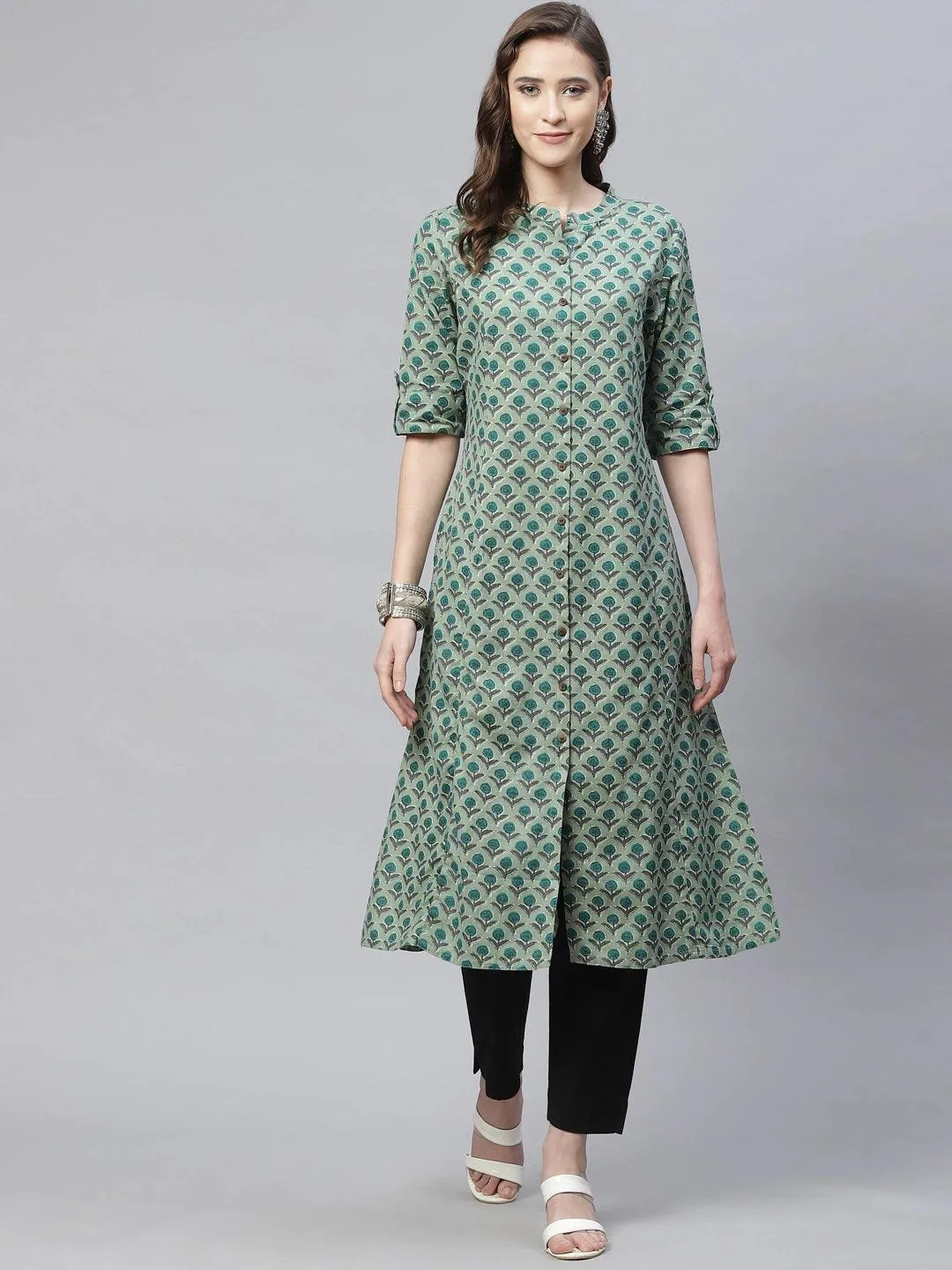 Jashvi Green Cotton Flex Kurta