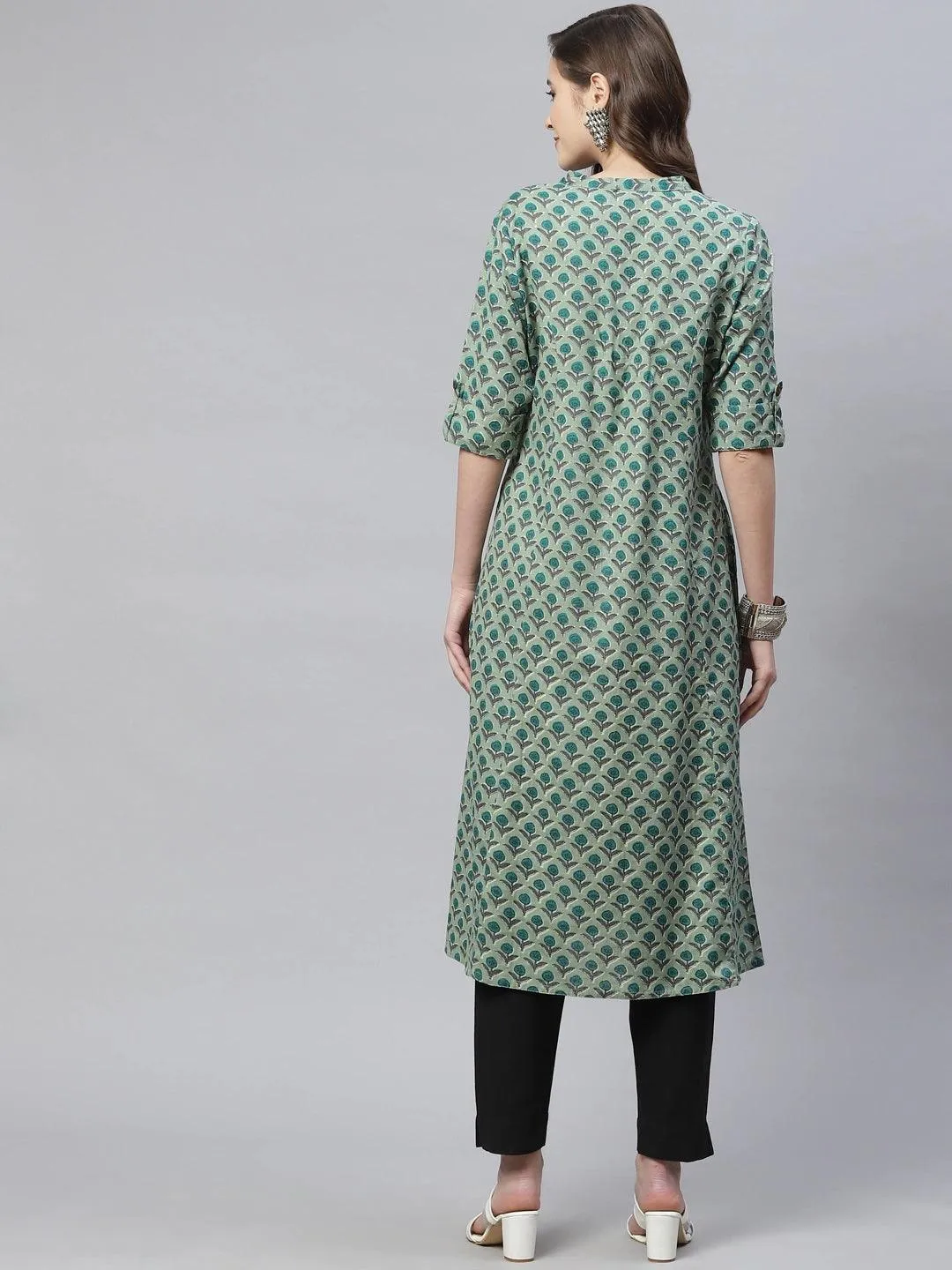 Jashvi Green Cotton Flex Kurta