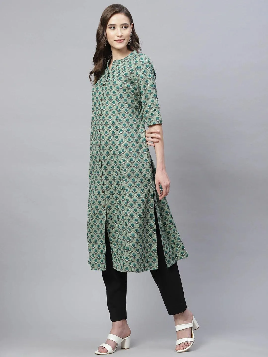 Jashvi Green Cotton Flex Kurta