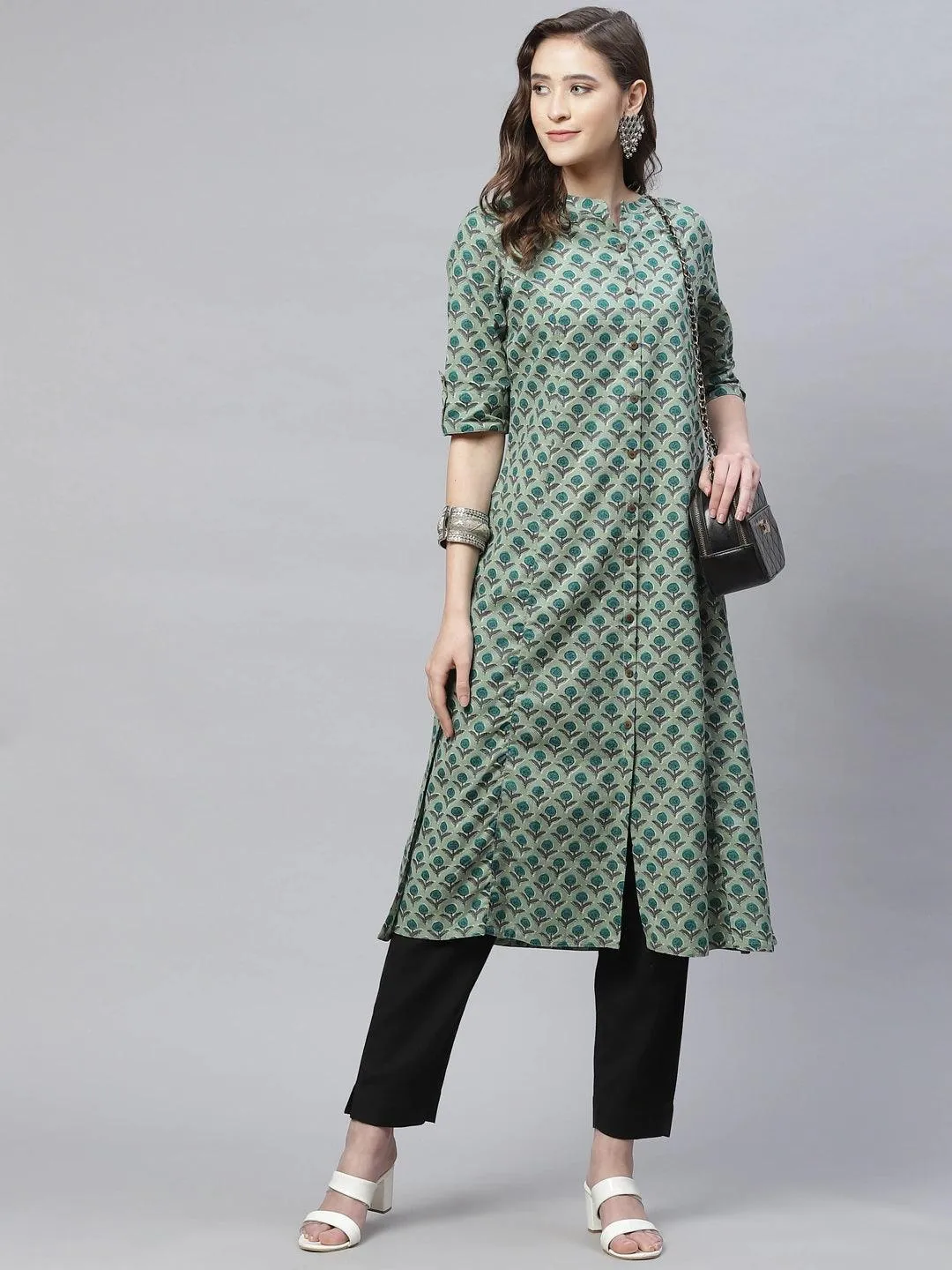 Jashvi Green Cotton Flex Kurta