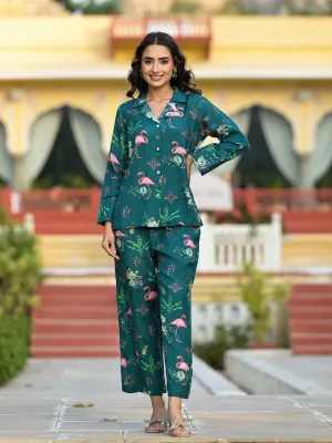 Jashvi Green Floral Printed Muslin Co-ord Set