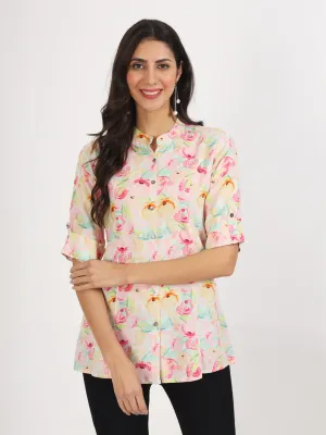 Jashvi Green Floral Printed Rayon Top