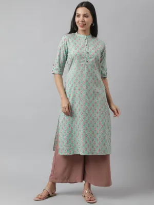 Jashvi Green Floral Printed Straight Kurta