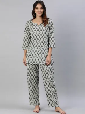 Jashvi Grey Color Cotton Loungewear/Nightwear