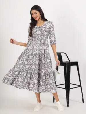 Jashvi Grey Floral Printed Cotton Dress