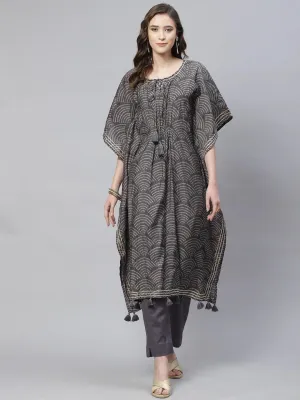 Jashvi Grey Modal Bandhej Kaftan Pant Set