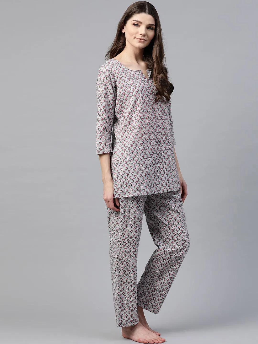 Jashvi Grey Printed Loungewear/Nightwear