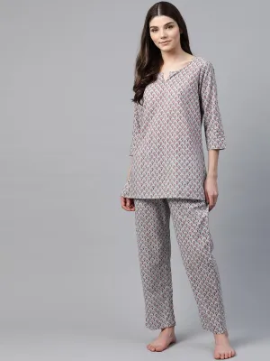 Jashvi Grey Printed Loungewear/Nightwear