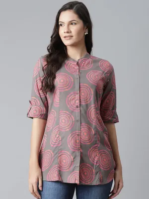 Jashvi Grey Spiral Rayon Print Top