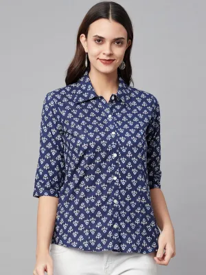 Jashvi indigo Block Printed Casual Women Shirts