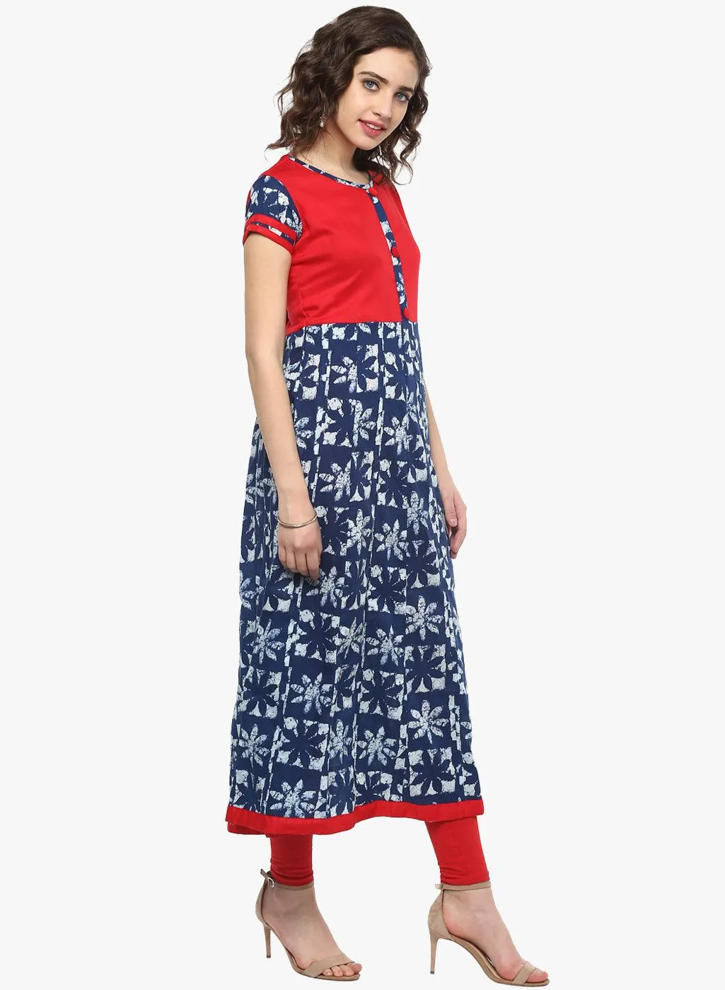 Jashvi Indigo Blue Printed Cotton Anarkali