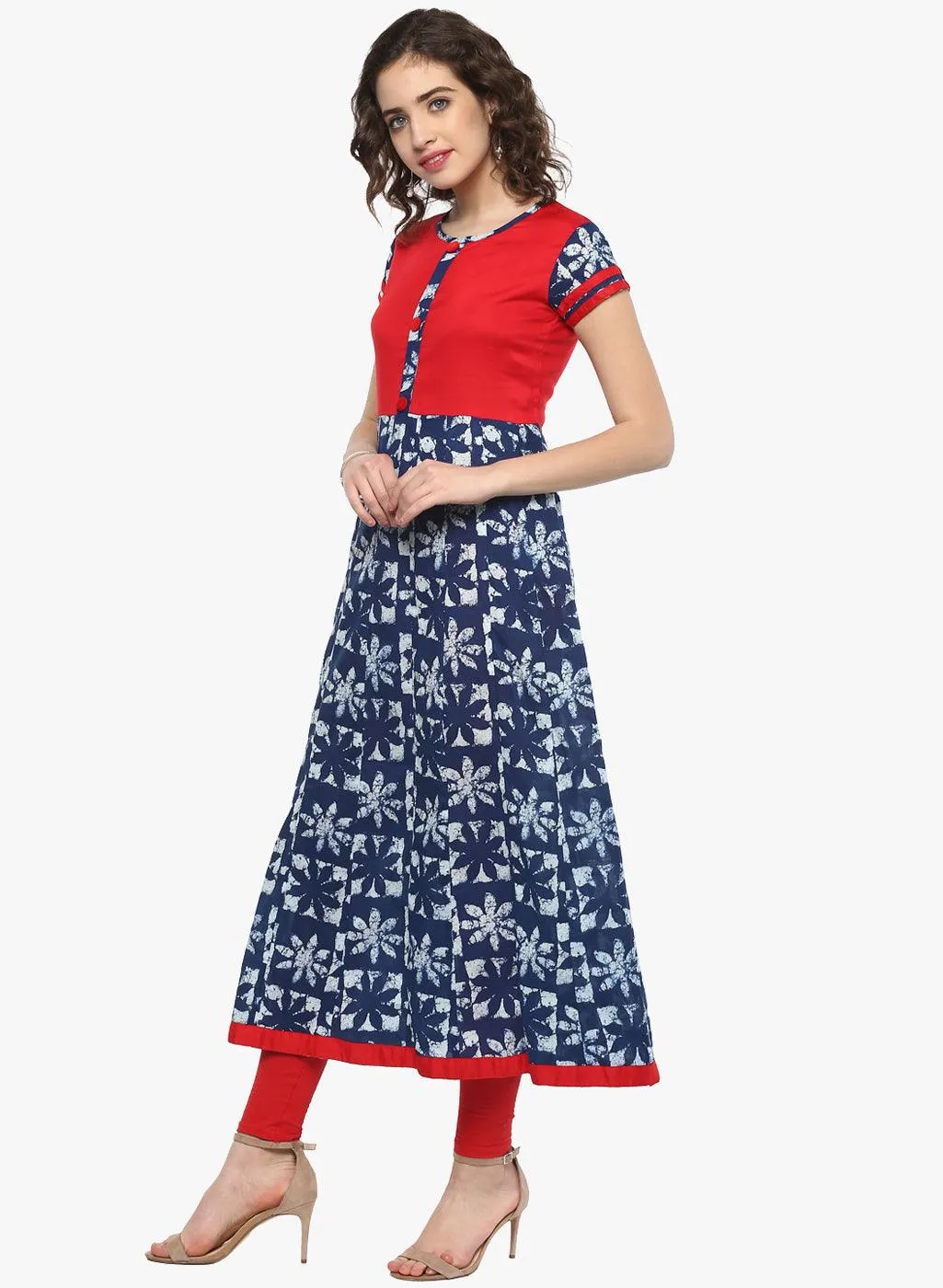 Jashvi Indigo Blue Printed Cotton Anarkali