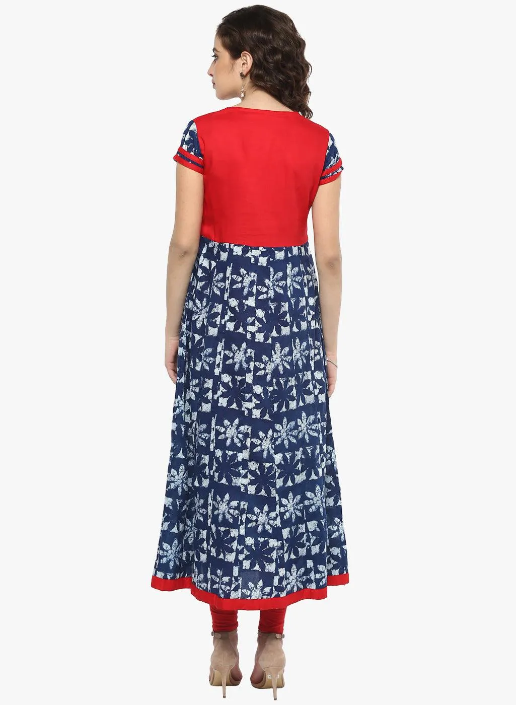 Jashvi Indigo Blue Printed Cotton Anarkali