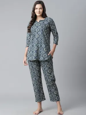 Jashvi  Indigo Cotton Nightwear/Loungewear