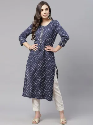 Jashvi Indigo Cotton Straight Kurti