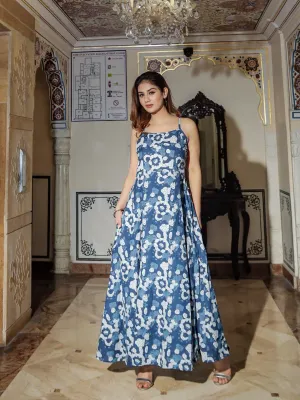 Jashvi Indigo Print Cotton Long Dress