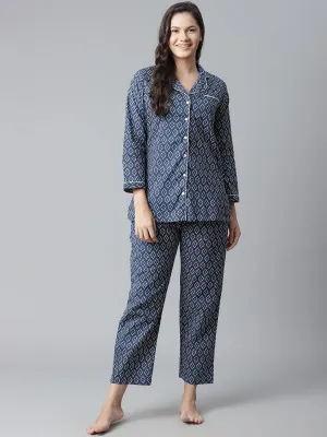 Jashvi  Indigo Printed Cotton Nightsuit