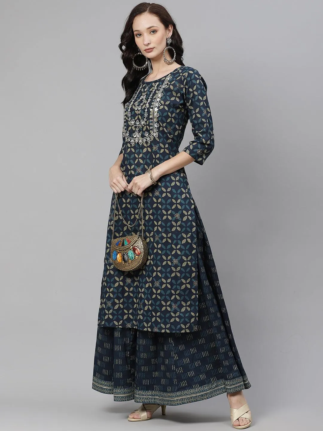 Jashvi Indiogo blue Kurta Set With Palazzo