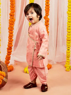 Jashvi Infant Boys Pink Silk Blend Kurta and Dhoti Set