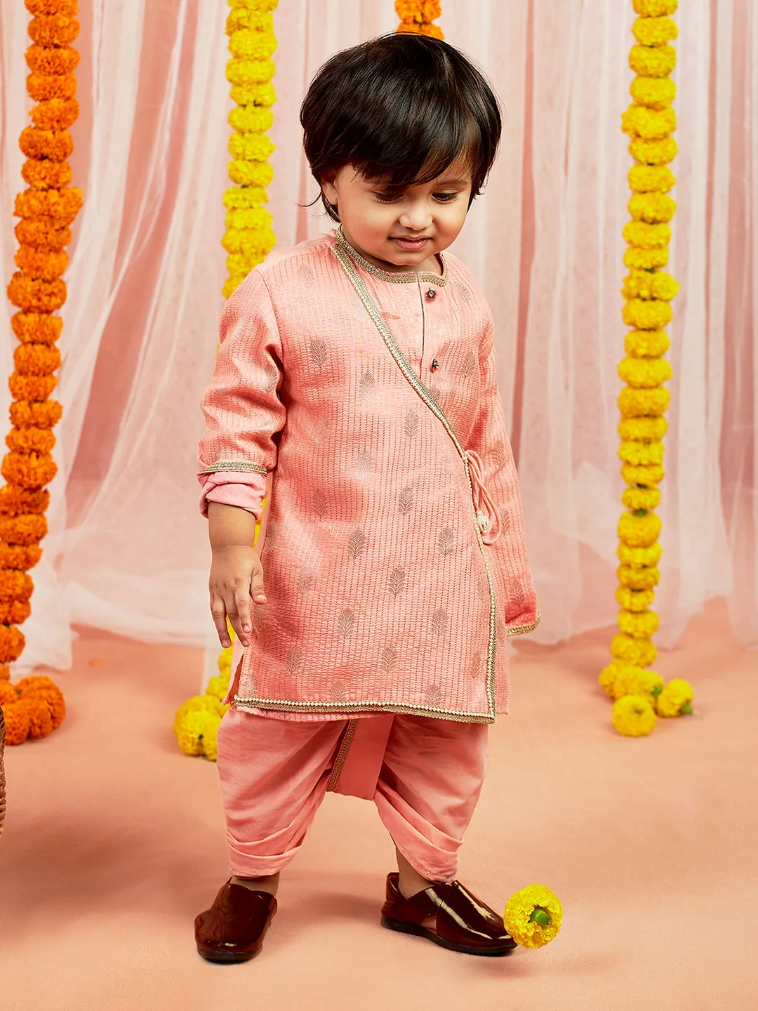 Jashvi Infant Boys Pink Silk Blend Kurta and Dhoti Set