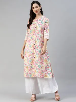 Jashvi Jashvi Multi Floral Printed Cotton Flex A-line Kurta