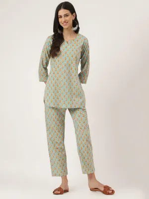 Jashvi light Green Printed Loungewear/Nightwear