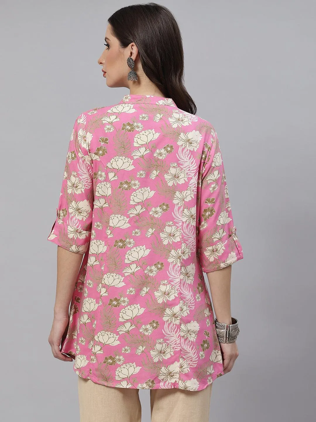 Jashvi Light Pink Floral Rayon A-line Top