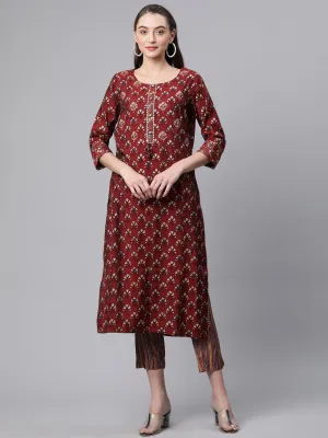 Jashvi Maroon Chanderi Kurta pant set