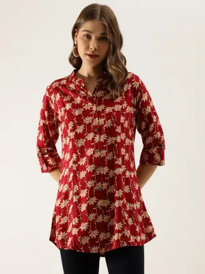 Jashvi Maroon Floral Printed Rayon Shirt type Top for Women