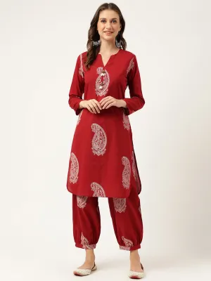 Jashvi Maroon Paisley Print Cotton Co-ord Set