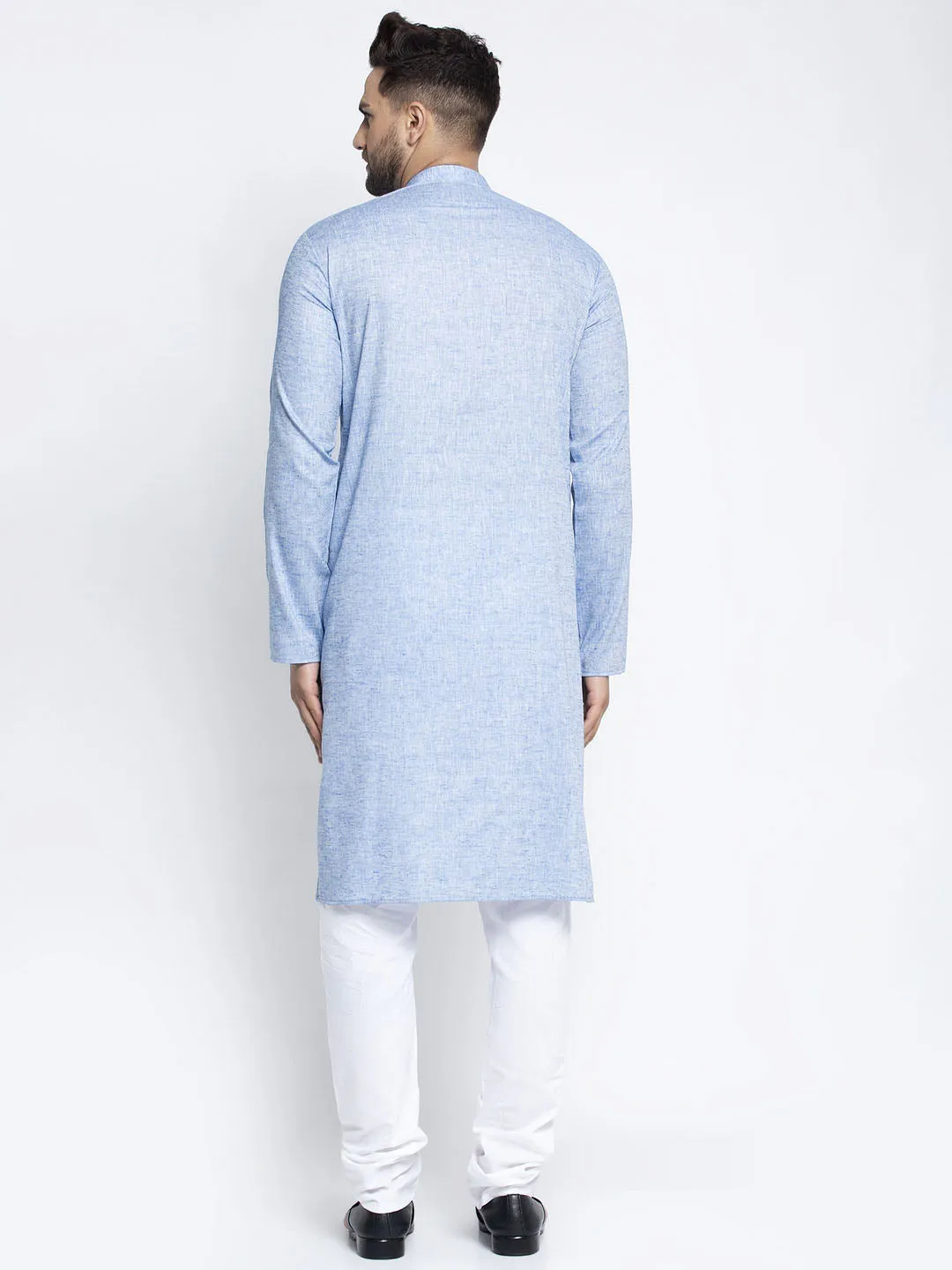 Jashvi Men Blue & White Self Design Kurta with Pyjamas