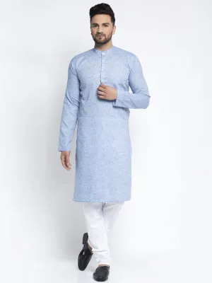 Jashvi Men Blue & White Self Design Kurta with Pyjamas