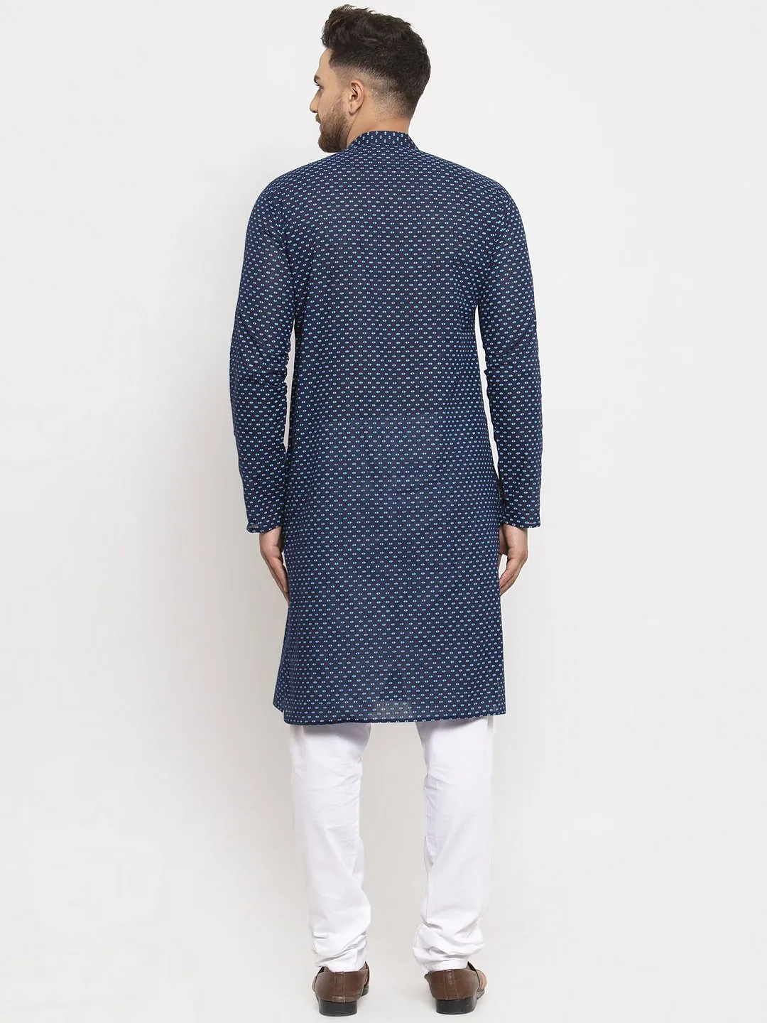 Jashvi Men Blue Cotton Printed Kurta Only